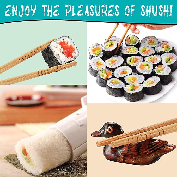SmileTools Sushi Making Kit, 22-in-1 Sushi Roller Kit with Bamboo Sushi Rolling Mat, Sushi Bazooka, Avocado Knife, Sushi Knife, Chopsticks, Sauce Dishes, Rice Spreader & More DIY Sushi Party Gift