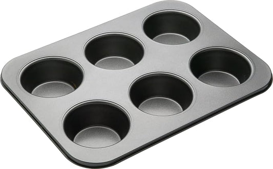 MasterClass Deep Muffin Tray/Yorkshire Pudding Tin, 6 Hole Non Stick Mould, Robust 1 mm Carbon Steel
