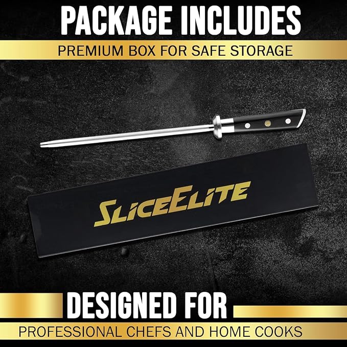 SliceElite Knife Sharpener Rod 10 Inch Sharpening Steel G10 Handle Diamond Coated Honing Rod Knife Steel Sharpener Chef Kitchen Knives Tool Honer Sharpener Japanese Style Utility