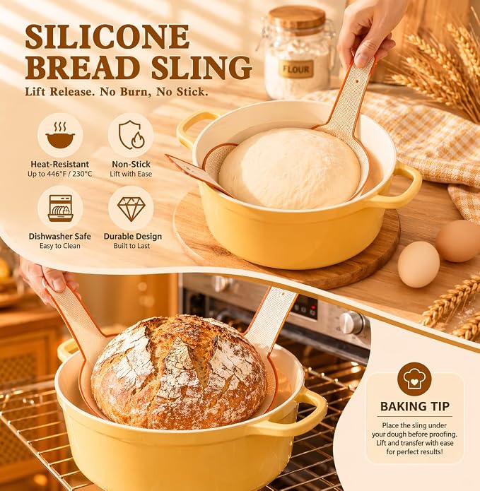 Sourdough Starter Kit, Bread Baking Supplies with Round & Oval Banneton Proofing Baskets, Starter Jar, Bread Sling, Dough Whisk, Scrapers, Stencils, Cooling Rack & Bag
