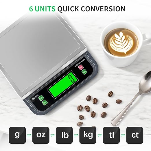 Large Digital Kitchen Scale40kg Stainless Stee with 6 Unit Tare PCS Funtion | Food Scales 88lbs with LCD Display for Baking, Bread, Cooking, Meat, Vegetables, Farm with Adapter Grey