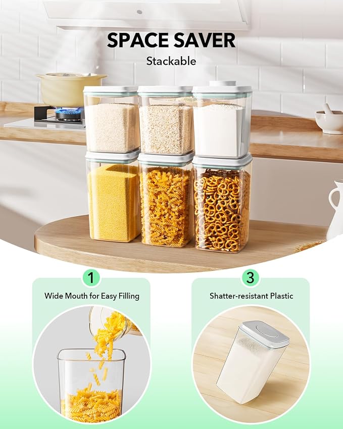 Food Storage Container Sets, 2.8 Qt + 4.2 Qt *2 Airtight Canisters with Lids and 130ml Scoop, BPA-Free Plastic Pantry Containers for Flour, Sugar, Rice