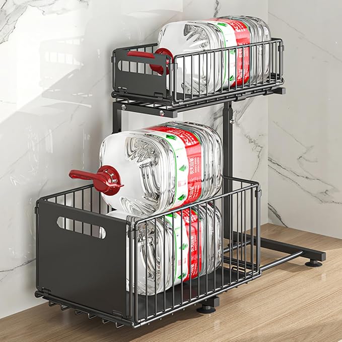 Under Sink Organizer, 2-Tier Multi-Use Kitchen and Bathroom Organizers and Storage, Slide Out Thickened Metal Under The Sink Organizer for Kitchen Bathroom Pantry (Style B White, 1 Pack)
