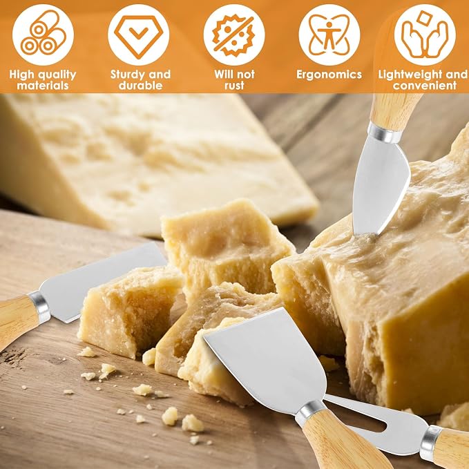 16Pcs Cheese Knives Bulk,Stainless Steel Cheese Knife Spreaders Set Butter Cutter Cheese Cutting Spatula Forks Wooden Handle Small Cheese Spreader Tool Cheese Knives for Charcuterie Board Christmas
