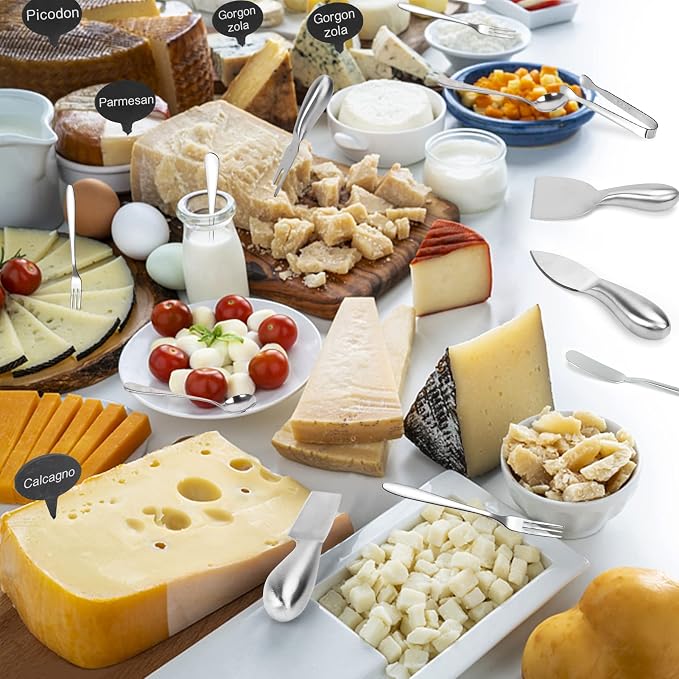 18pcs Charcuterie Accessories, Stainless Steel Cheese Knife Set Butter Spreader,Charcuterie Board Utensils Mini Serving Tongs,Spoons and Forks for Pastry Cheese & Butter, Apply for Party, Wedding