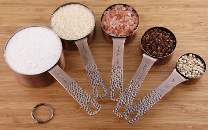 Copper Measuring Cups Set, Stainless Steel Measuring Cups, Copper Plated Measuring Cups, 5 Measurer cups, Metal Measurement Cups for Baking & Kitchen