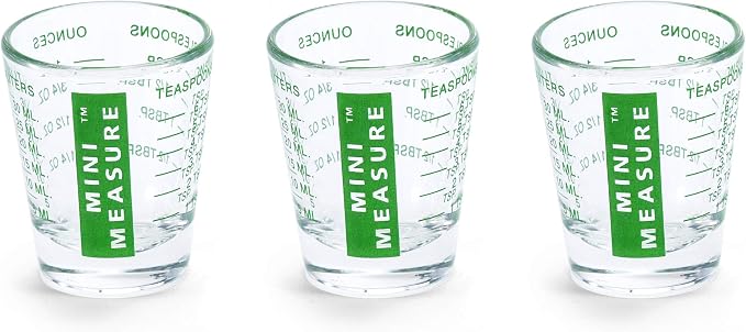 Kolder Mini Measure Heavy Glass, 20-Incremental Measurements Multi-Purpose Liquid and Dry Measuring Shot Glass, Green, Set of 3