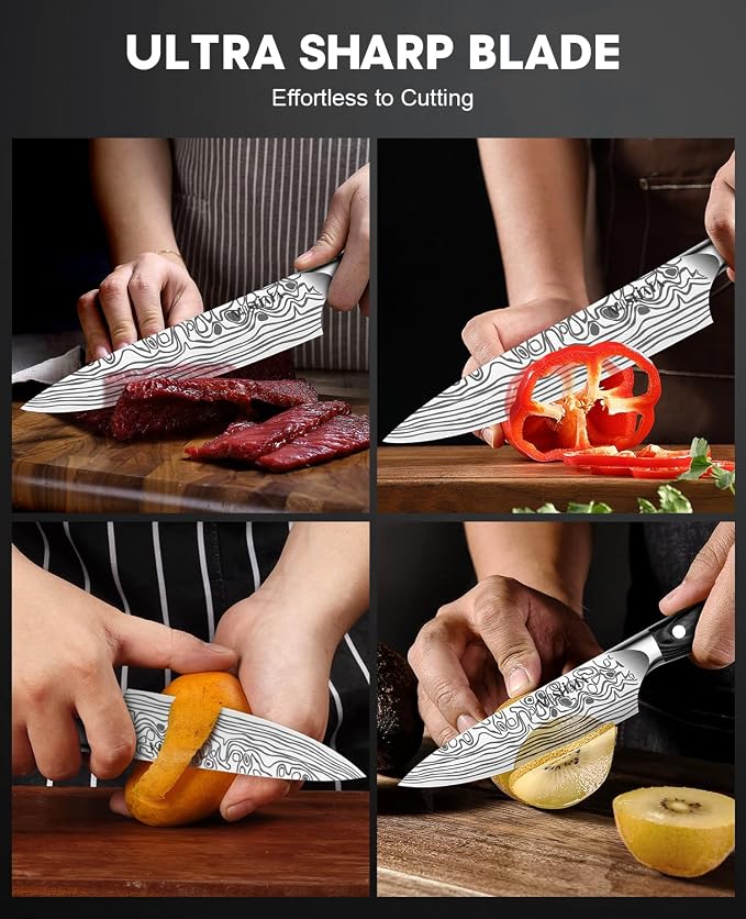 MOSFiATA 2Pcs Chef Knife Set, Sharp Kitchen Knife High Carbon German EN1.4116 Stainless Steel Cooking Knife, 9"&6" Chopping Knife Kitchen Knives Set with Ergonomic Handle, Gift Box