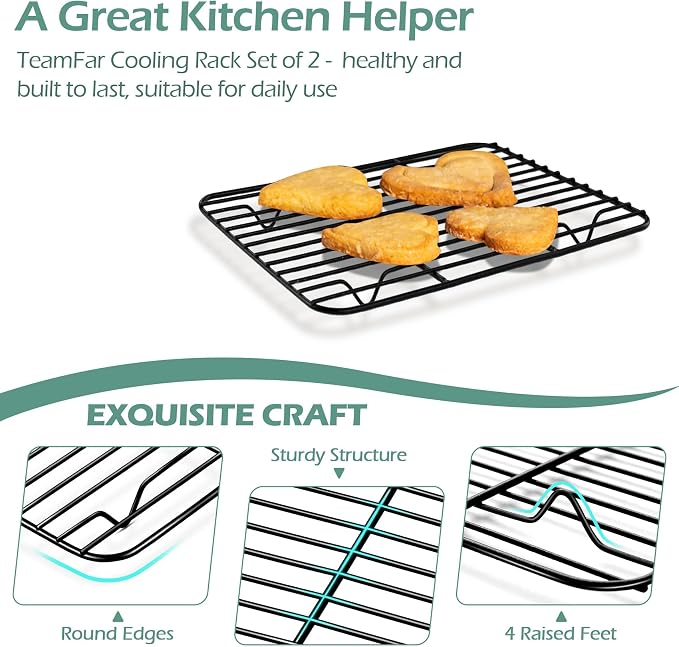 TeamFar Cooling Rack, 8.75" x 6.25" Coated Stainless Steel Wire Rack | 2 Pack Baking Racks for Cooling Cooking Grilling Drying Roasting, Non-stick Coating, Healthy & Sturdy, Oven safe & Easy Clean