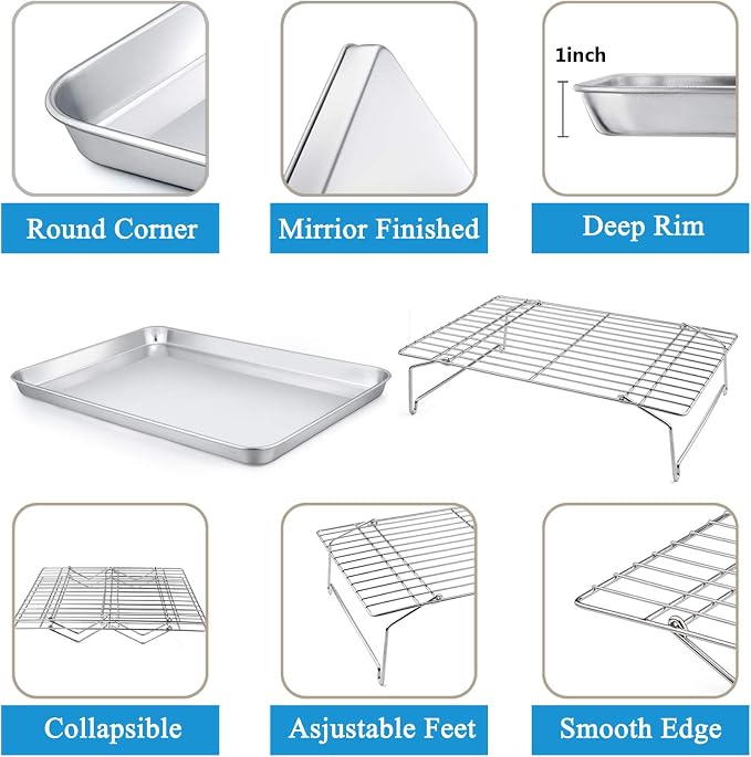P&P CHEF 16 Inch Baking Sheet with Rack Set, Pans with Stackable Racks | 2 Baking Sheets + 2 Cooling Wire Racks, Dishwasher & Oven Safe, Non-toxic & Lasting Use, Fit for Regular Oven