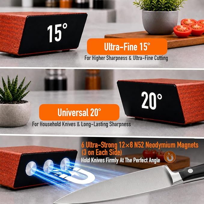 Rolling Knife Sharpener Kit – Knife Sharpener with Diamond, Ceramic & Stainless Steel Discs – 15° & 20° Strong Magnetic Angle Base – Knife Sharpener Tool for Kitchen, Chef & Utility Knives