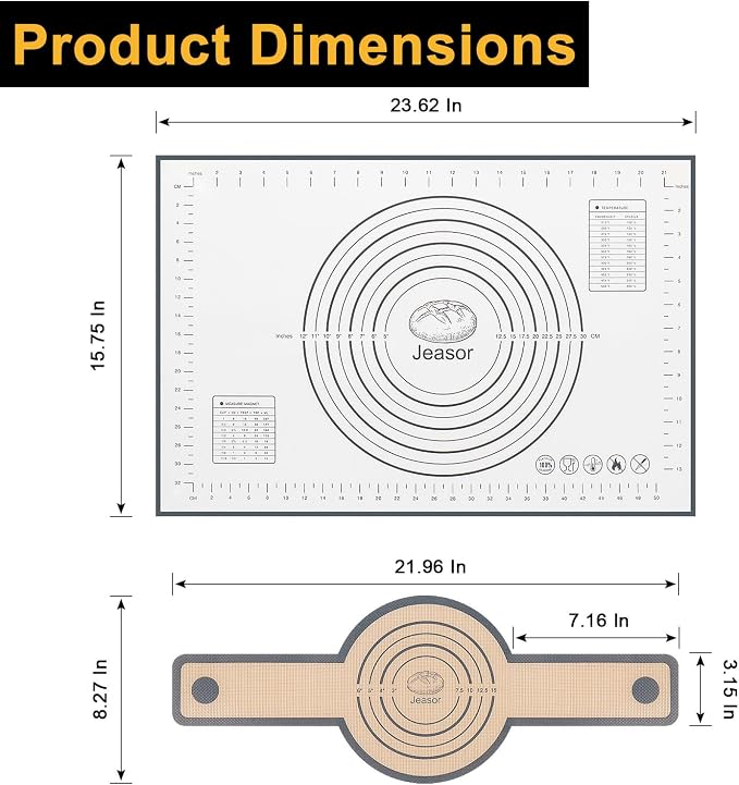 3 PCS Silicone Baking Mat Set, Silicone Bread Sling for Dutch Oven, Reusable Sourdough Bread Baking Supplies, Non-Stick and Easy Clean, with Long Handles