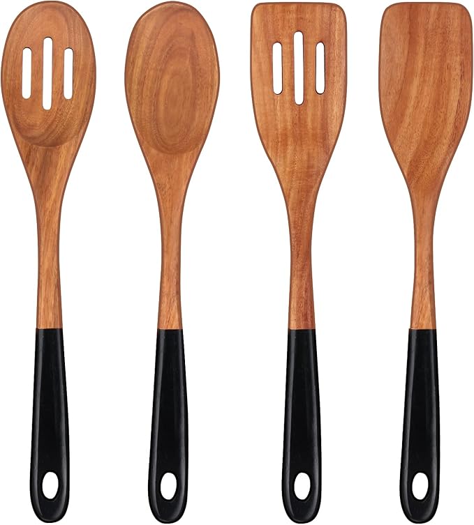 14 Inch Large Wooden Spoons for Cooking Utensils Set Acacia Wood Spatula Slotted Spoon Best Non Toxic Kitchen Utensil Long Mixing Spoon Spatulas Turner Stirring Serving Spoons Kitchen Use Tools