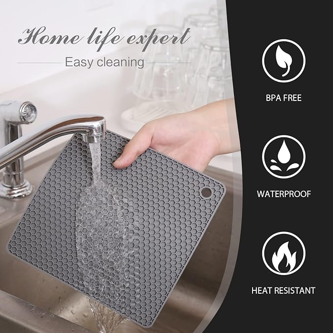 Trivets for Hot Dishes - Hot Pads for Kitchen, Silicone Pot Holders for Hot Pots and Pans, Silicone Mats for Kitchen Countertops, Table, Flexible Easy to Wash and Dry