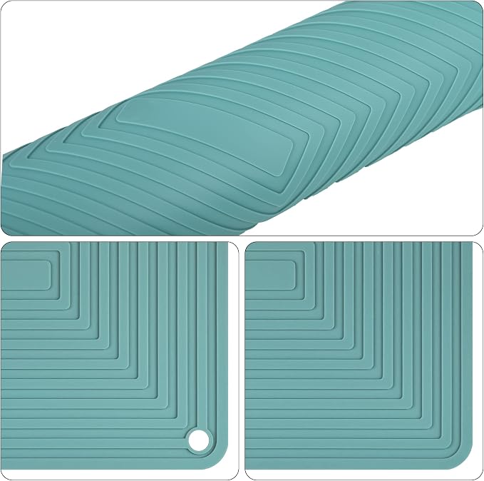 Silicone Trivets for Dishes, Pots & Pans, Green Non Slip Hot Pads for Kitchen, Heat Resistant Mat for Counter & Table, Multi Use Silicone Pot Holders Trivet Mat, Flexible Hot Pad Set 4