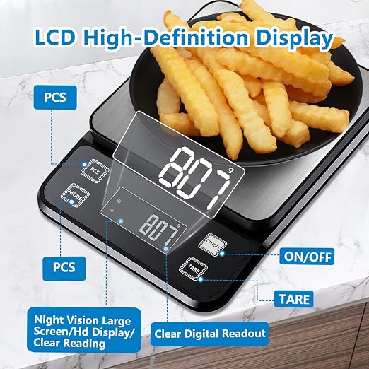 IPX7 Waterproof Food Scale 0.01oz/0.1g Precision Kitchen Scale Precisely Measures Grams and Ounces11lb/10kg Stainless Steel Digital Food Scales for Kitchen Gram Scale for Cooking, Baking
