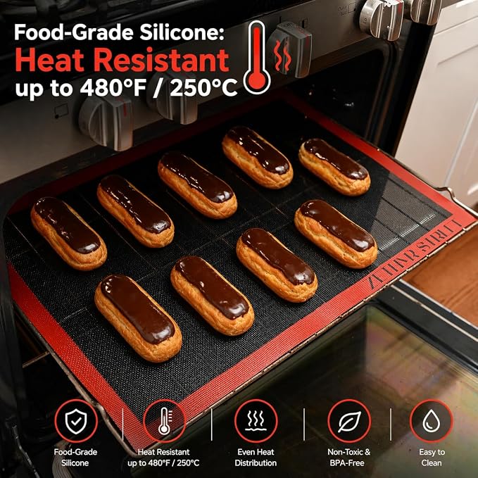 Perforated Silicone Baking Mats - Eclair Mat, Full Sheet 15x23”, Pack of 10 | Eclair Silicone Baking Mat, Nonstick Reusable Breathable Air Mat, Heat Resistant, For Pizza, Pastry, Pie Crust, Sugar Cookie