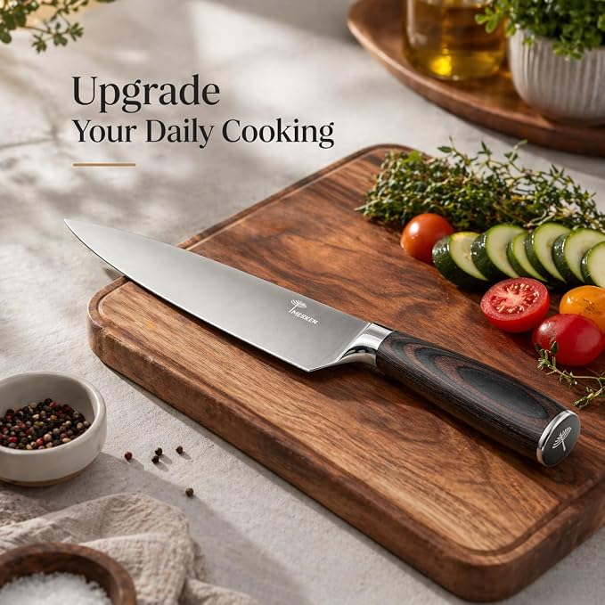 MERKEN 8 Inch Chef Knife, 5Cr15MoV High Carbon Stainless Steel Blade with Pakkawood Handle