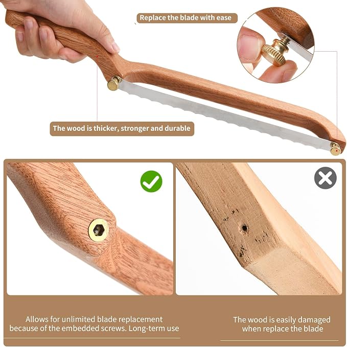 Uprichya Bread Knife for Homemade Bread Sourdough, Wooden Bread Bow Knife for Sourdough, Bread Slicer for Homemade Bread, Bread Saw, Sourdough Bread Cutter, Left-Handed