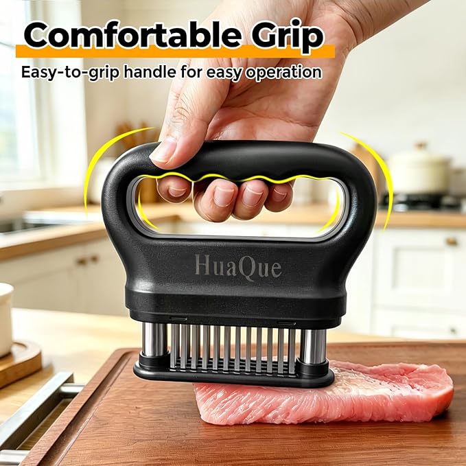 Meat Tenderizer, 48 Stainless Steel Needle Blade, Cleaning Brush and Safety Helmet, Used to Tenderize Steak, Chicken, Perfect for Family BBQs, Great Cooking Gift for Dad, Mom, Husband, Wife