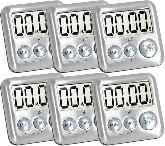 Elegant Digital Kitchen Timer Stainless Steel - Loud Alarm - Model Silver