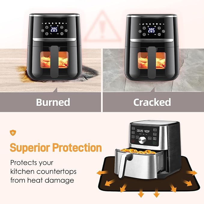 2 PCS Heat Resistant Mats for Countertop Air Fryer, 14x12in, Brown | 1022 ℉ Fireproof mat, air fryer accessories for ninja, cosori, waterproof hot pads for kitchen toaster, oven, coffee maker