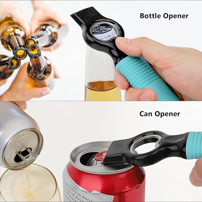 2-Pack Magnetic 2-in-1 Beer Bottle Cap & Soda Can Opener-Aqua | Soft Silicone Handle with Built-in Magnet Sticks to Fridges / Easy Can Tab Opener for Bartenders, Seniors, and Long nails