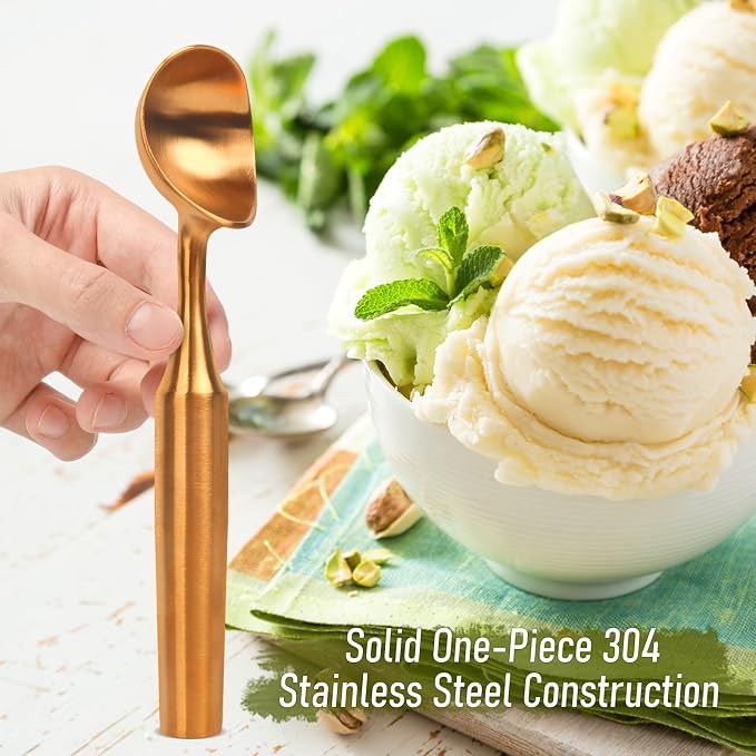 Heavy-Duty 304 Stainless Steel Ice Cream Scoop, 4.5 oz, Durable, Corrosion-Resistant & Dishwasher Safe with Ergonomic Grip for Perfect Scooping, Rosegold