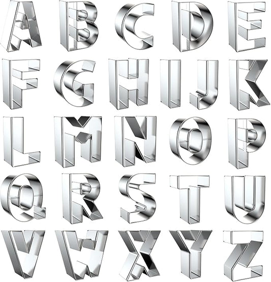 2 Inch Alphabet Cookie Cutter Set - 26 Piece Small Alphabet Letters Shapes Molds - Stainless Steel