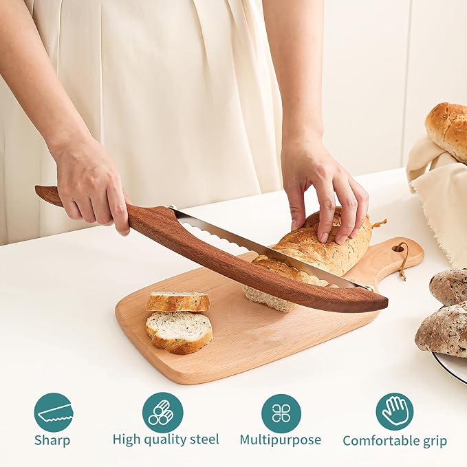 Sourdough Bread Knife Slicer for Slicing, Wooden Bread Bow Knife for Sourdough,Sourdough Bread Cutter, Bread Saw for Homemade Bread (Fishtail)