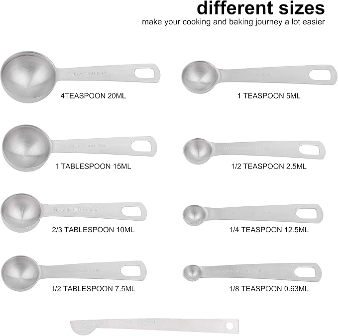 18/8 Stainless Steel Measuring Cups and Spoons Set, Metric & US Metal Measure Cup and Spoon for Baking & Kitchen, Heavy Duty 7 Measuring Cups & 8 Spoons With Leveler
