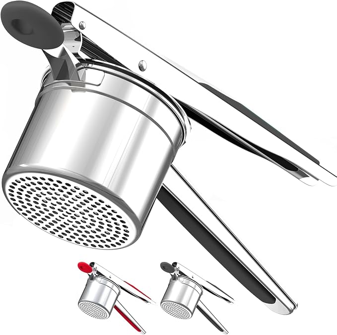 Large 15oz Potato Ricer Heavy Duty Stainless Steel Potato Masher and Ricer Kitchen Tool, Press and Mash Kitchen Gadget For Perfect Mashed Potatoes - Everytime (Black)