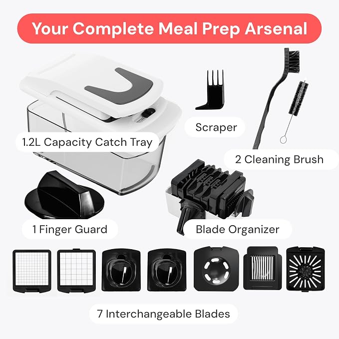 Fullstar Vegetable Chopper & Mandoline Slicer for Kitchen - Food Chopper with Container, Cheese Grater, Home Essentials & Kitchen Gadgets (7 in 1, White)