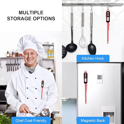 Lonicera Digital Cooking Thermometer for Bread Baking, 5" Probe, Instant Read 2-3s, IPX6 Waterproof Food Thermometer with Backlight, for Liquid, Water & Meat (Red)