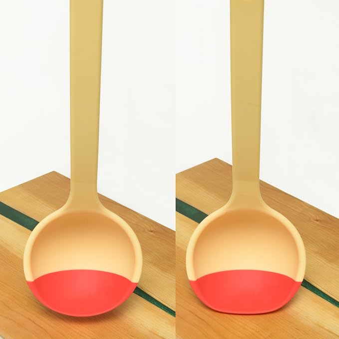 Silicone Spoon - Colorful Silicone Spatula Ladle with a Soft Top to Mold to your Pots & Pans. (Red/Yellow)