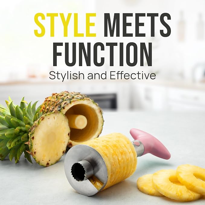 Zulay Kitchen Pineapple Corer and Slicer Tool – Stainless Steel Pineapple Cutter with Eye Remover Tool – Ergonomic Handle & Easy Core Remover – Reinforced Heavy-Duty Blade – Pink