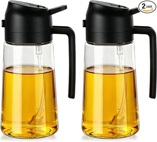2-in-1 Oil Spray Bottle & Dispenser - 470ml Olive Oil Sprayer for Misting and Pouring, Leak-Proof Kitchen Gadget for Healthy Cooking, Air Frying, BBQ & Baking, 2 Pack Black