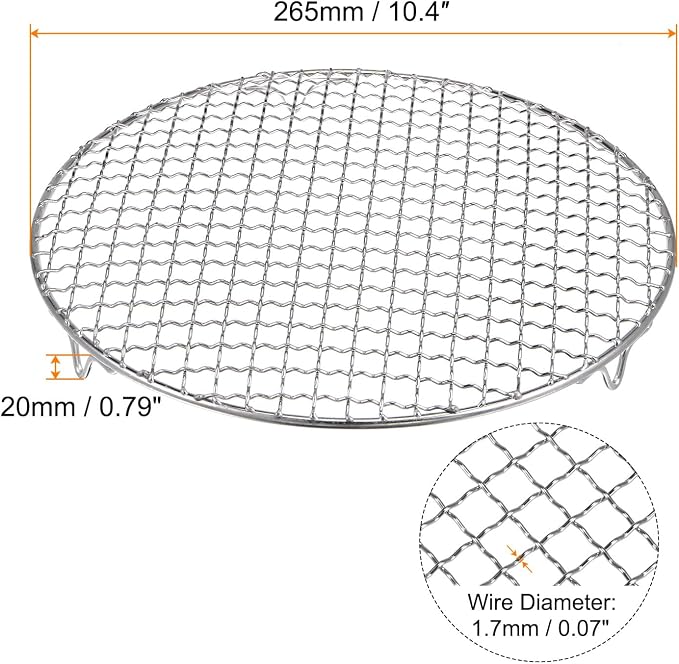 HARFINGTON Round Cooking Rack 10.4-inch 201 Stainless Steel Cross Wire Barbecue Grill Net with 20mm Legs for Cooking Baking Steaming BBQ