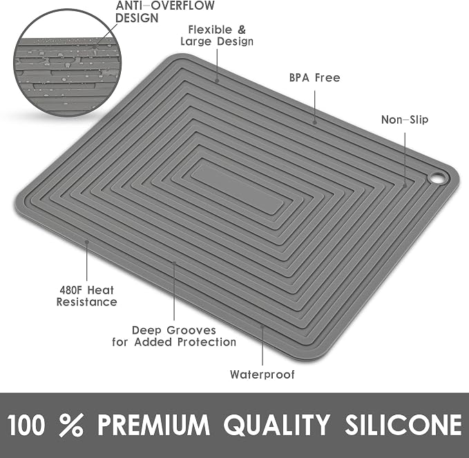 Trivets for Hot Pots and Pans-Silicone Trivets for Hot Dishes-Heat Resistant Mat for Countertops, Kitchen Small Dish Drying Mat, Silicone Pot Holders-Hot Pads for Kitchen Set 2 Dark Grey