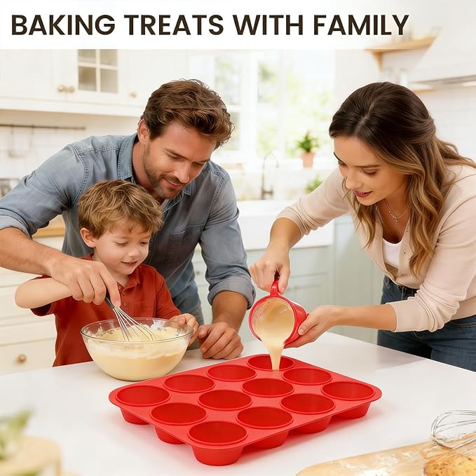 CAKETIME Silicone Muffin Pan 3 Pack Regular 12 Cup Muffin Tin for Baking Banana Muffins Cupcakes Egg Muffins