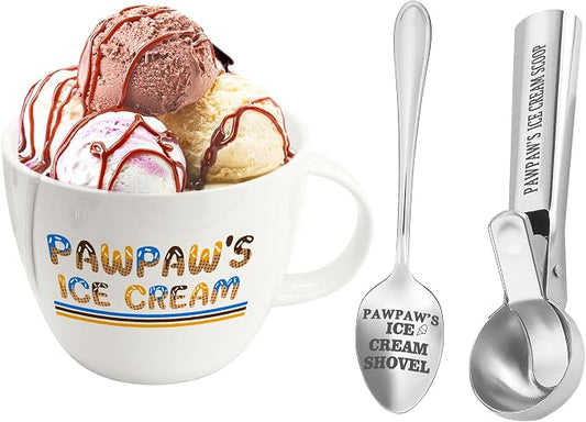 FUTBU Pawpaw Gifts, Gifts for Him Paw Paw's Father's Day, Paw Paw's Ice Cream Bowl Scoop Shovel Spoon Set, Paw-Paw’s Ice Cream Gift, Ideal Xmas Birthday Man Gifts