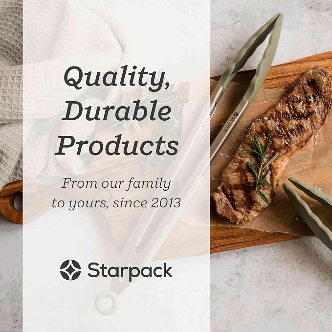 Starpack Get a Grip Silicone Kitchen Tongs (9 Inch) - LFGB Non Toxic, 600°F Heat Resistant, BPA-Free - Heavy-Duty Stainless Steel, Locking - Dishwasher Safe for Nonstick Cookware Sage Green