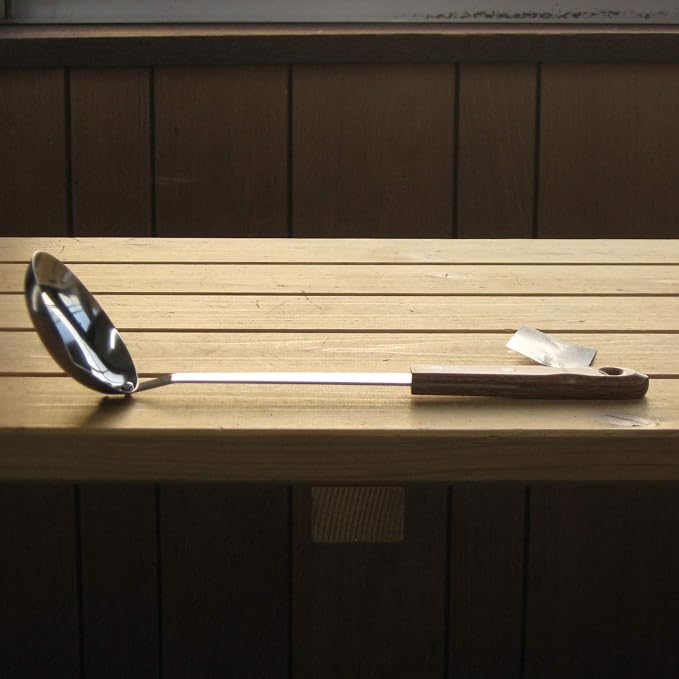 Frostori Seisakusho Pakka Wood Ladle, Small, Stainless Steel, Wooden Pattern, Made in Japan