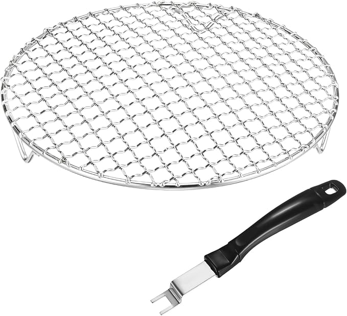 M METERXITY 2-Pack Cooling Rack 9.4" Round 201 Stainless Steel, Silver | Cross Wire Grate Cooling Racks with Grill Grate Lifter for Grilling, Cooking, Steaming, Baking
