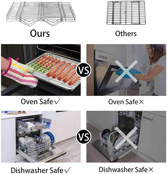 TeamFar Cooling Rack, 3 Tier 15" × 10" Stainless Steel Baking Roasting Rack for Cookies Cake Pies Bread, Collapsible & Foldable, Healthy & Non Toxic, Oven & Dishwasher Safe