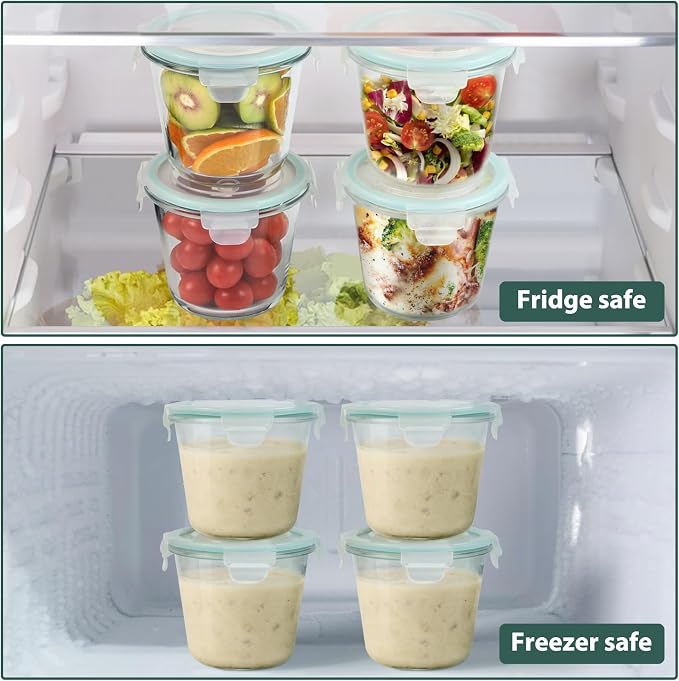3 Cup/23oz Meal Prep Containers With Lids, Sourdough Starter Jar, 4 Pack | Borosilicate Glass, Food Storage, Airtight, Heat-Resistant, BPA-Free, Microwave Oven Dishwasher Freezer Safe
