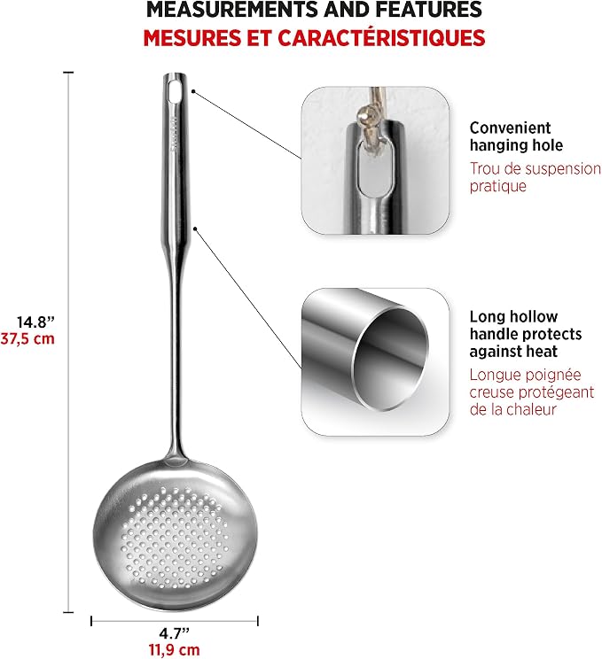 Starfrit Stainless Steel 14.8'' Asian Style Skimmer - Perfect for Wok Cooking, Broths and Noodles