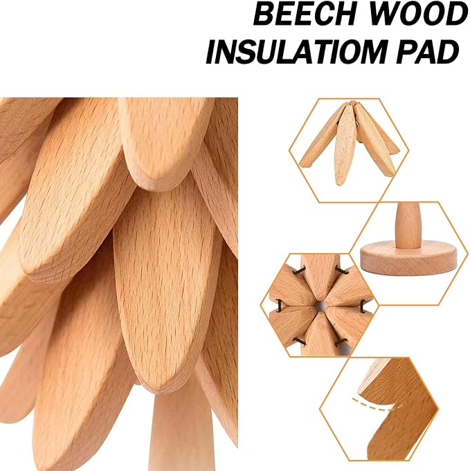 Thick&Thin Trivets for Hot Dishes, 4 Wooden Tree Hot Pads Auto Foldable Coasters, Protecting The Kitchen Table Suitable for Hot Dishes, Pots, Bowls, Teapots, Hot Pot Racks
