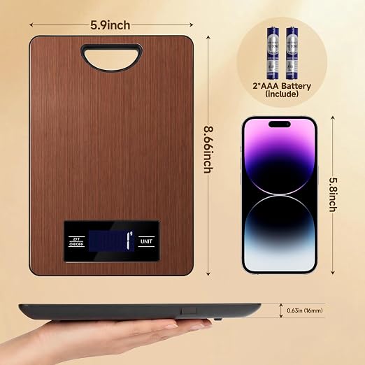 Food Scale, Digital Kitchen Scale with Hanging Loop, 11lb Baking Scale | 1g Accuracy, g/oz,etc.5 Unit Conversion, Tare Function, Fingerprint-Resistant Steel, Suitable for Cooking, Baking ,Meal Prep