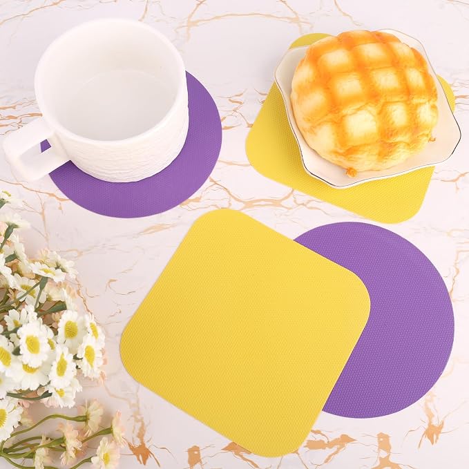 LUTER 4pcs Jar Opener Gripper Pad for Seniors with Weak Hands, Rubber | Multi-function Silicone Bottle Opener Lid Cap Rubber Gripper Pads Kitchen Coasters Gadgets, Yellow, Purple